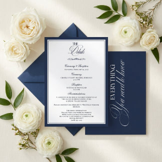 Tarjeta De Recepción Detalles de Boda de Lujo en Azul Marino