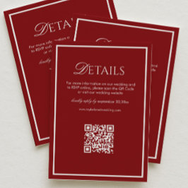 Tarjeta De Recepción Detalles de Boda de Lujo en Color Granate Código Q