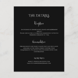 Tarjeta De Recepción Detalles de boda de lujo moderno en negro y blanco