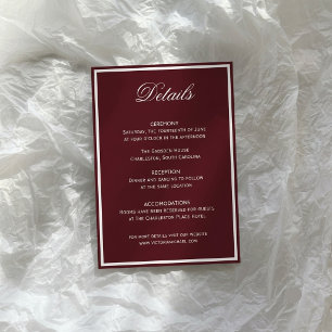 Tarjeta De Recepción Detalles de Boda de Lujo Silencioso en Borgoña