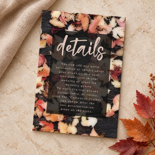 Tarjeta De Recepción Detalles de Boda de Madera Rústica de Hojas de Oto