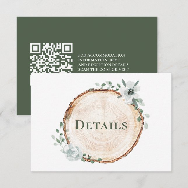 Tarjeta De Recepción Detalles de boda de madera rústica simple código Q (Anverso / Reverso)