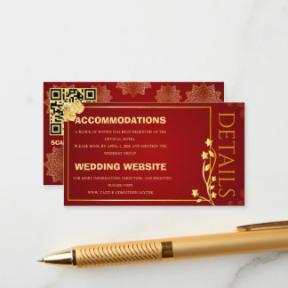 Tarjeta De Recepción Detalles de Boda de Mandala Real de Lujo Rojo y Do