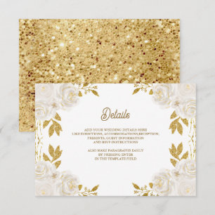 Tarjeta De Recepción Detalles de Boda de Marfil Floral Dorado