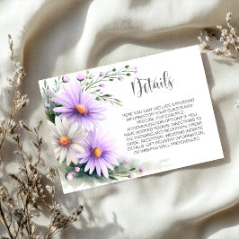 Tarjeta De Recepción Detalles de Boda de Margaritas Purpura y Blanco