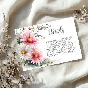 Tarjeta De Recepción Detalles de Boda de Margaritas Rosadas y Blancas