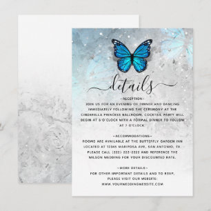 Tarjeta De Recepción Detalles de Boda de Mariposa Azul Elegante