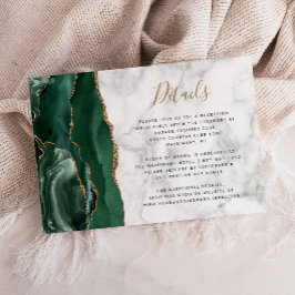 Tarjeta De Recepción Detalles de Boda de Mármol Ágata Dorada Esmeralda