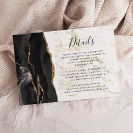 Tarjeta De Recepción Detalles de Boda de Mármol Ágata Dorada Negra Mode