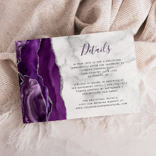 Tarjeta De Recepción Detalles de Boda de Mármol Ágata Plateada Púrpura