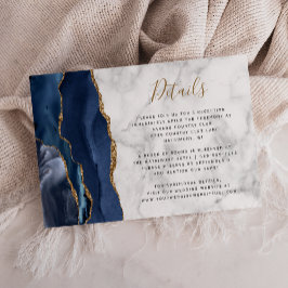 Tarjeta De Recepción Detalles de Boda de Mármol Azul Navy Dorado Ágata