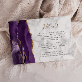 Tarjeta De Recepción Detalles de Boda de Mármol de Ágata Dorada Púrpura