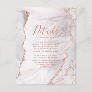 Tarjeta De Recepción Detalles de boda de mármol de ágata en oro rosa y 
