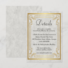 Tarjeta De Recepción Detalles de boda de mármol geométrico dorado