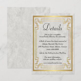 Tarjeta De Recepción Detalles de boda de mármol geométrico dorado