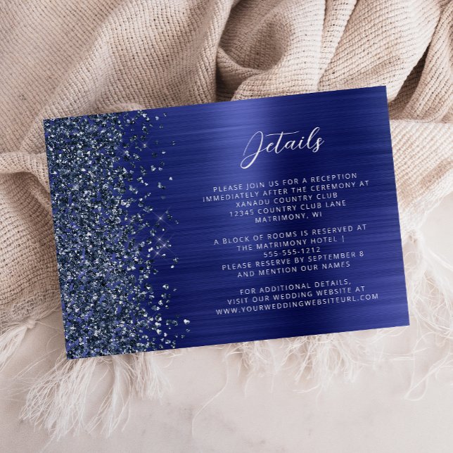 Tarjeta De Recepción Detalles de boda de metal cepillado azul marino (Subido por el creador)