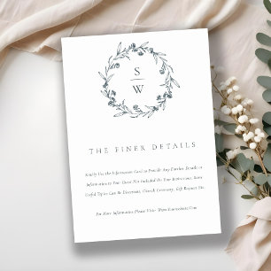 Tarjeta De Recepción Detalles de boda de monograma de corona de laurel 