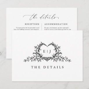 Tarjeta De Recepción Detalles de boda de monograma de cresta minimalist