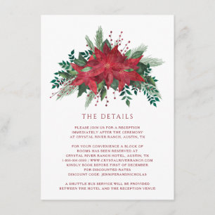 Tarjeta De Recepción Detalles de Boda de Navidad con Flor de Pascua Flo