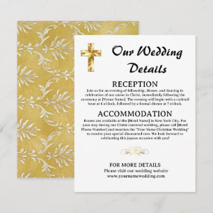 Tarjeta De Recepción Detalles de Boda de Oro Cruz Cristiana Simple