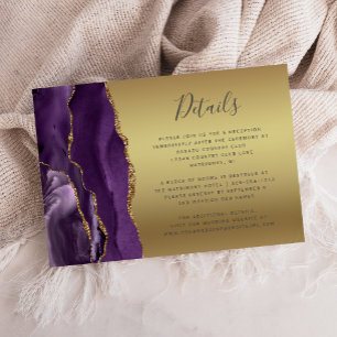 Tarjeta De Recepción Detalles de Boda de Oro Glam con Ágata Púrpura Mod