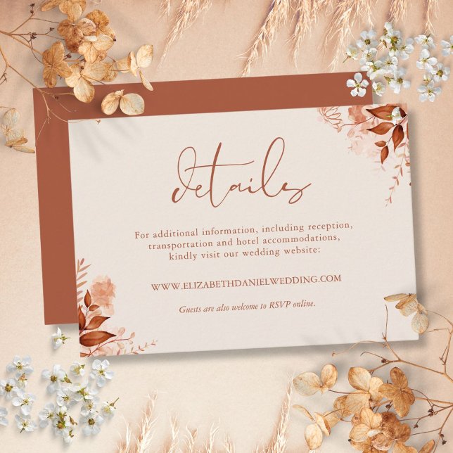 Tarjeta De Recepción Detalles de Boda de Otoño Floral Rústico (Rustic Floral Autumn Fall Wedding Details Enclosure Card)