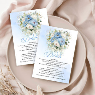 Tarjeta De Recepción Detalles de boda de peonías azules pastel modernas