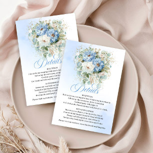 Tarjeta De Recepción Detalles de boda de peonías azules pastel rústicas