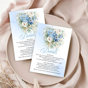 Tarjeta De Recepción Detalles de Boda de Peonías Azules Polvorientas Bo