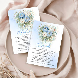 Tarjeta De Recepción Detalles de Boda de Peonías Blancas Azul Profundo 