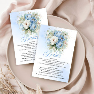 Tarjeta De Recepción Detalles de Boda de Peonías Blancas Azul Real Rúst