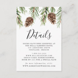 Tarjeta De Recepción Detalles de Boda de Pino de Acuarela de Invierno