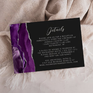 Tarjeta De Recepción Detalles de Boda de Pizarra de Ágata Plateada Mora