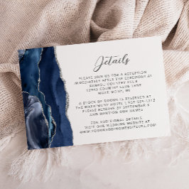 Tarjeta De Recepción Detalles de Boda de Plata con Ágata Azul Marino