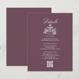 Tarjeta De Recepción Detalles de boda de Plum White Line Art polvorient