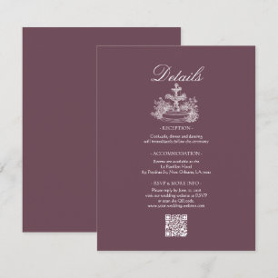 Tarjeta De Recepción Detalles de boda de Plum White Line Art polvorient