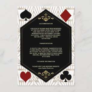 Tarjeta De Recepción Detalles de boda de póquer del casino Gold Art Dec