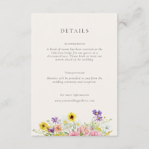 Tarjeta De Recepción Detalles de Boda de Pradera de Flores Silvestres e