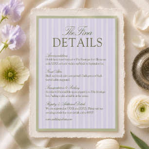 Tarjeta De Recepción Detalles de Boda de Raya Verde Salvia y Lavanda