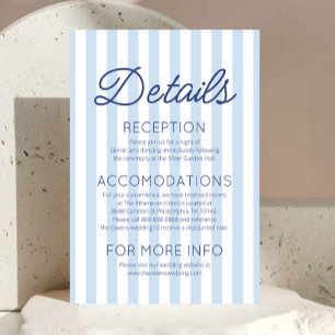 Tarjeta De Recepción Detalles de Boda de Rayas Azules Costeras Modernas