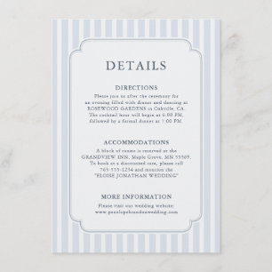 Tarjeta De Recepción Detalles de Boda de Rayas Clásicas Modernas en Azu