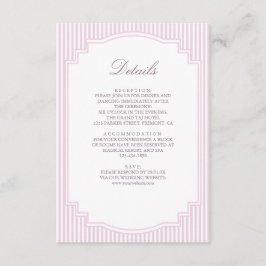 Tarjeta De Recepción Detalles de Boda de Rayas Lavanda Pastel