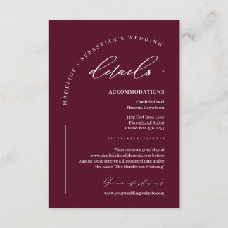 Tarjeta De Recepción Detalles de Boda de Romance Profundo de Borgoña