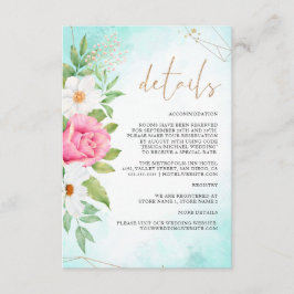 Tarjeta De Recepción Detalles de boda de rosa floral turquesa ombre
