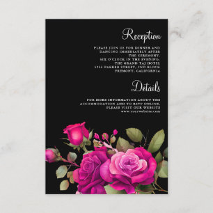 Tarjeta De Recepción Detalles de boda de rosas fucsia rosa intenso negr