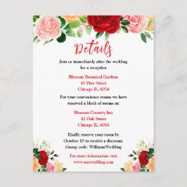 Tarjeta De Recepción Detalles de Boda de Rosas Rojas y Naranjas Románti