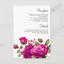 Tarjeta De Recepción Detalles de Boda de Rosas Rosa Fucsia