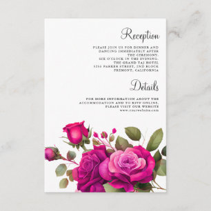 Tarjeta De Recepción Detalles de Boda de Rosas Rosa Fucsia