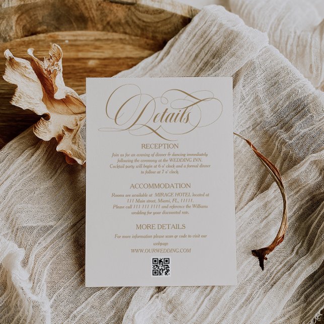 Tarjeta De Recepción Detalles de boda de Simple Elegante Script Marfil (Subido por el creador)