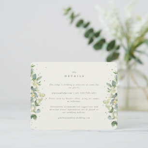 Tarjeta De Recepción Detalles de Boda de Snowberry Crema + Eucalipto Bo